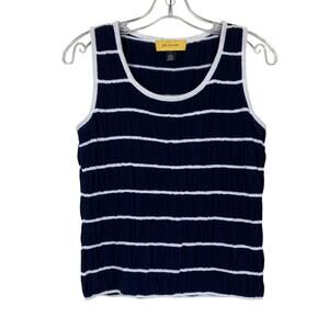 ST. JOHN Sz S Navy Striped Crinkle Knit Sleeveless Tank Top Classic Nautical